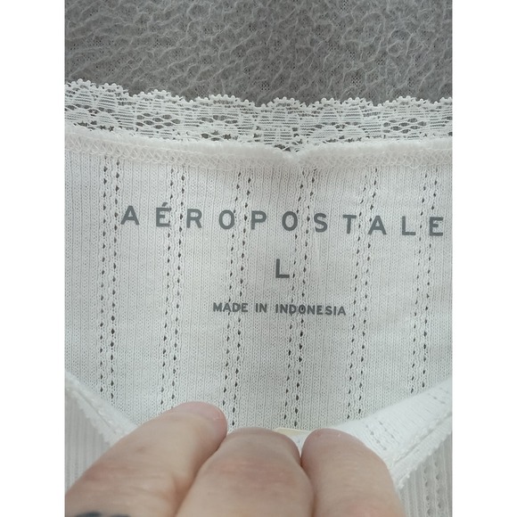 Aeropostale Pointelle Long Sleeve Lace Trim Rosette Top Women's L Coquette NWT - Picture 3 of 11